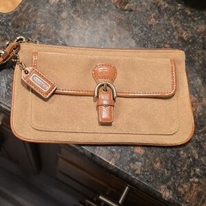 Coach Tan and Brown Suede Wristlet